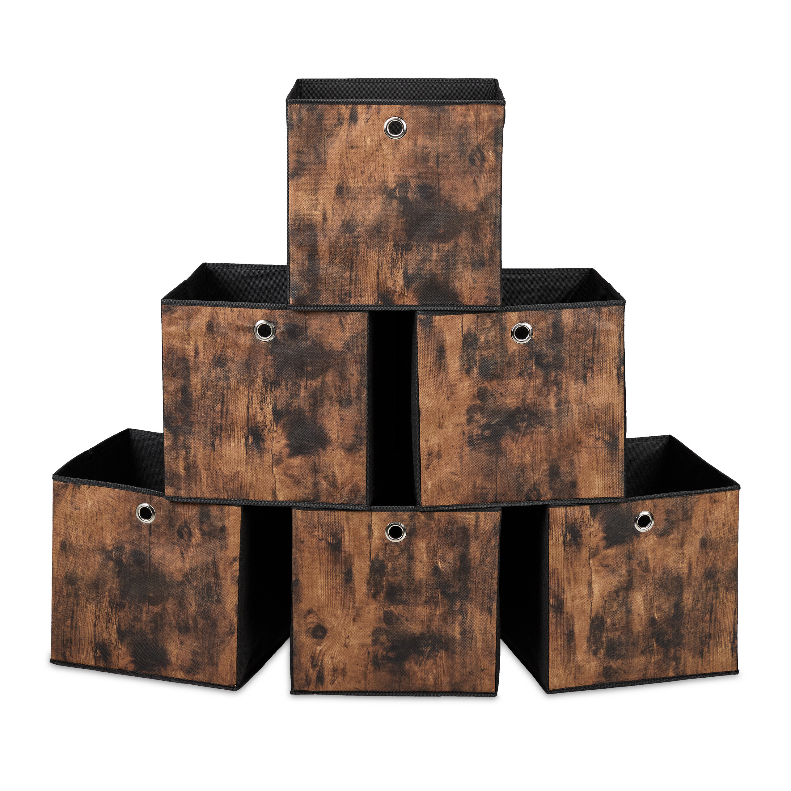 6 X Storage Box In Black/brown - (w)33 X (h)33 X (d)33 Cm