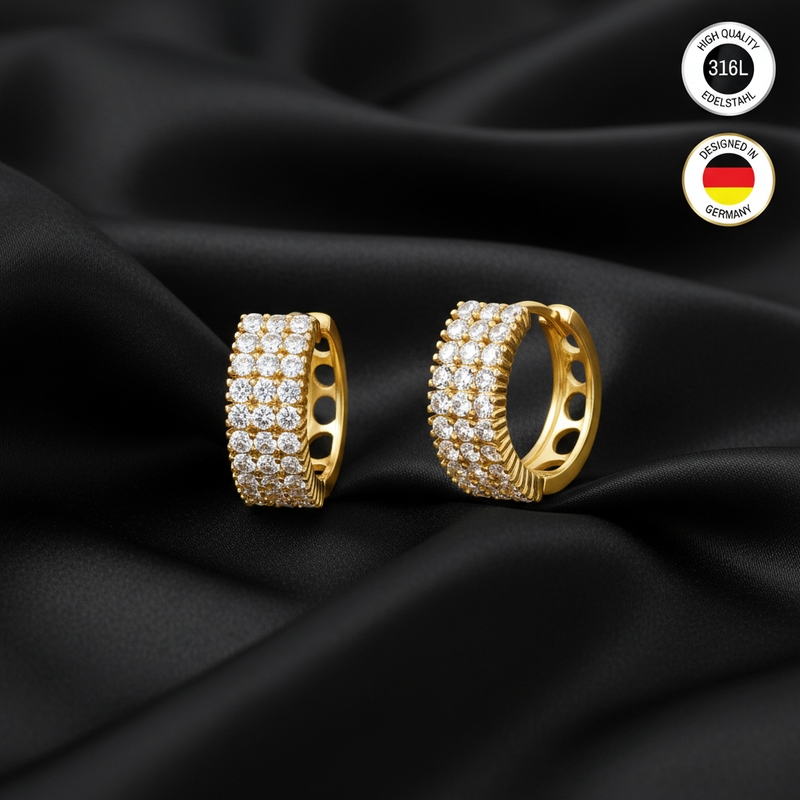 Earrings For Women - Golden-colored - With Zirconia Stone White - Water-resistant