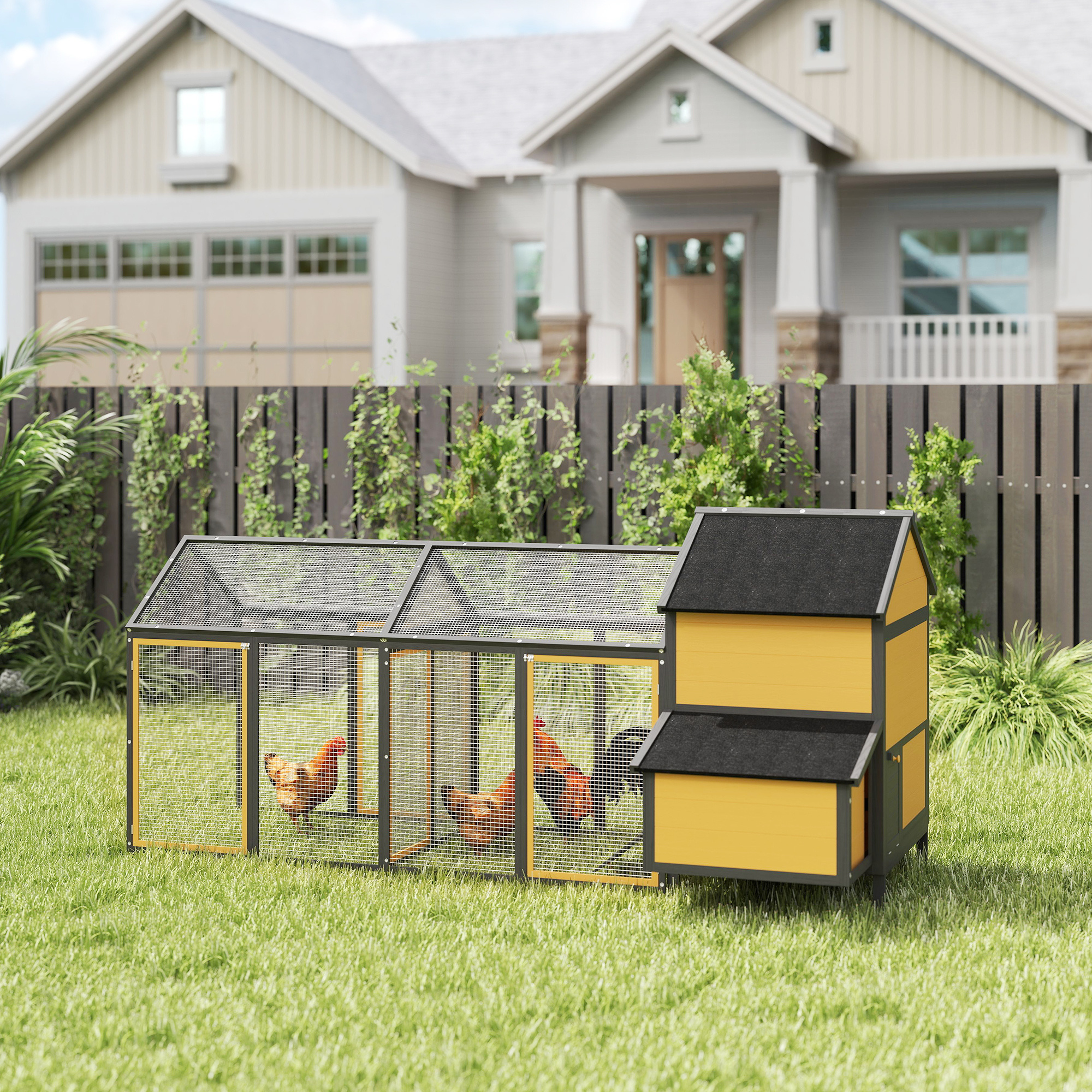 Image of Wooden Chicken Coop, Chicken House, . 2..2 X 1.1 M, Free-range Enclosure With 2 Runs, Door, Nesting Box, Asphalt Roof, Perch, Ramp, Chicken Enclosure For 2-4 Chickens, For Garden, Yellow