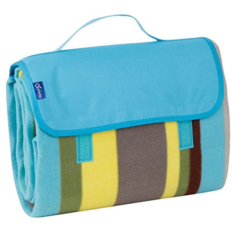Image of Brubaker Picnic Blanket Fleece With Waterproof Peva 150 X 135 Cm Turquoise Stripes Yellow