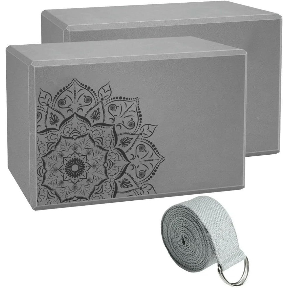 TEMU Printed Yoga Blocks Set Of 3, 2 Foam + 1 Strap, Multi-use Mat For Pilates, Stretching And Meditation