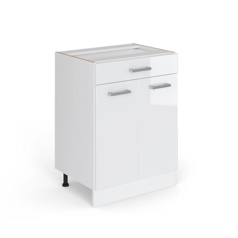 Image of White High-gloss 60 Cm Base Cabinet With Drawers, Without Worktop, Universal Cabinet, Particle Board, 16 Mm, Utility Room