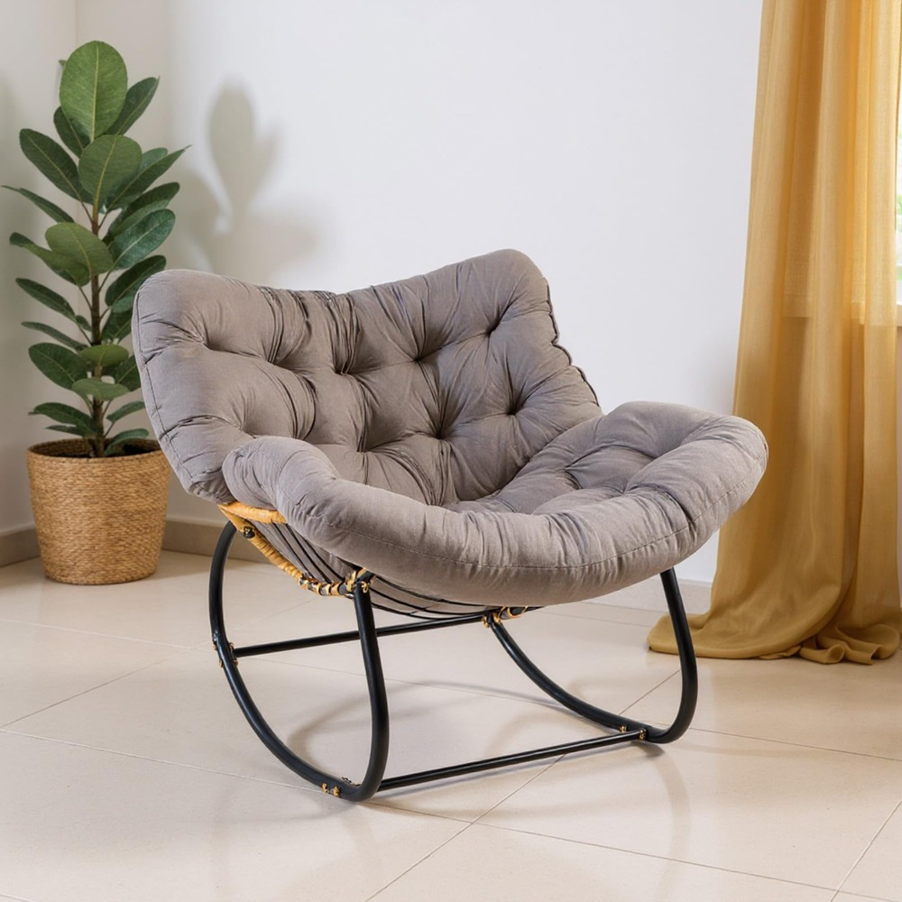 Image of Extra Large Swing Chair With Extra Thick Seat Cushion – Wide Swing Seat With Ergonomic Rocking Function, Comfortable Lounge Chair For Indoor & Outdoor, Living Room, Terrace (dark Grey)