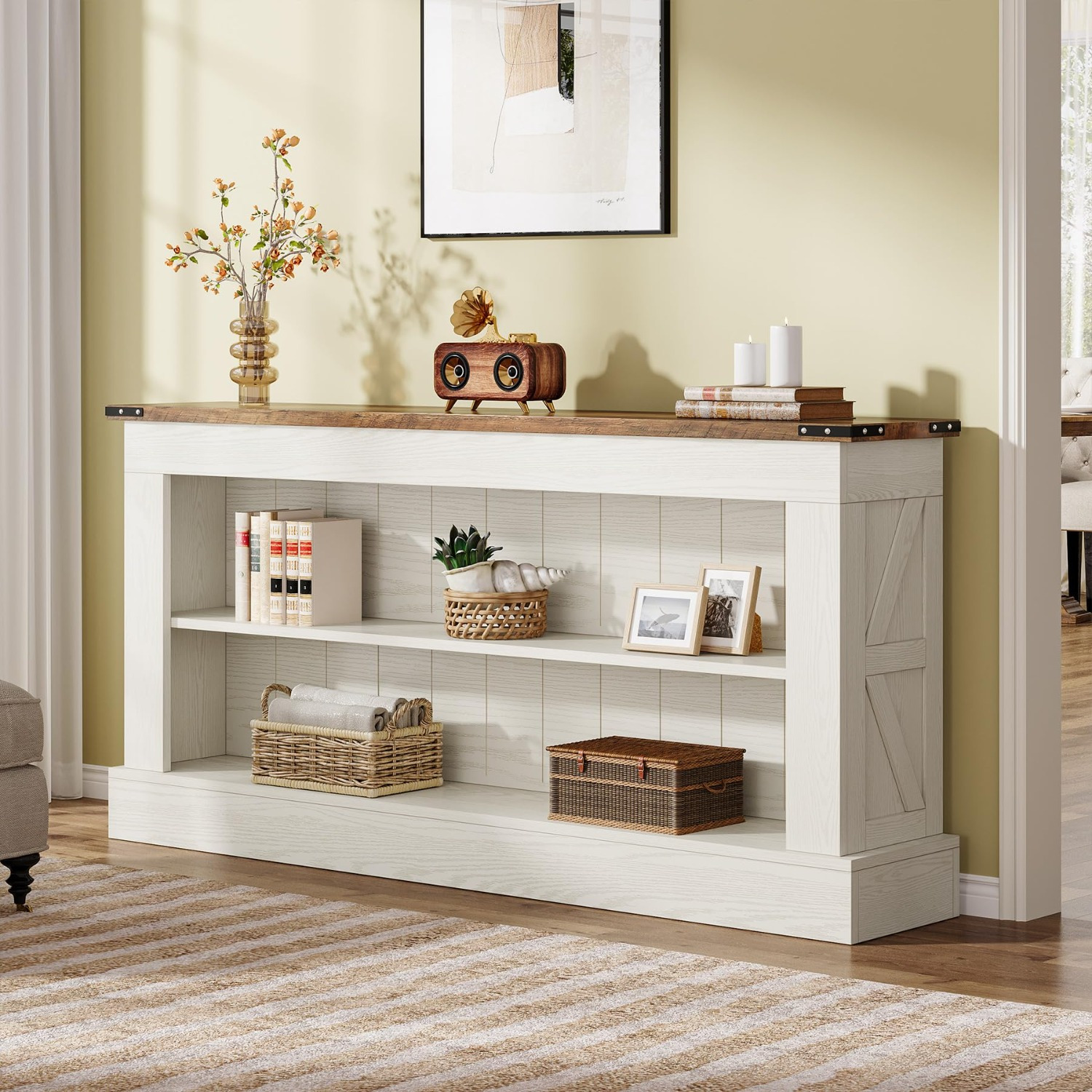 63" Console Table, 3-Tier Entryway Table with Storage Shelves