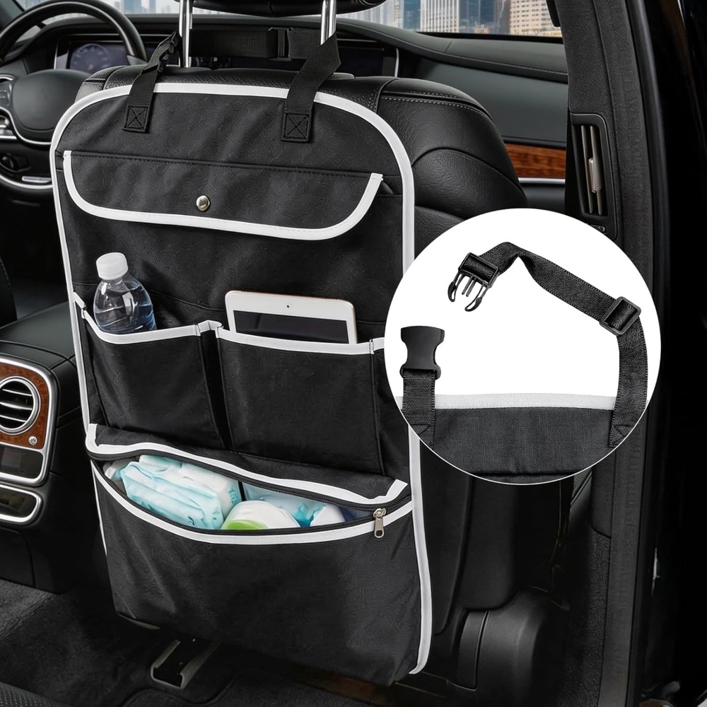 TEMU 1pcs Car Seat Back Storage Bag, Vehicle Hanging Pouch Thermal Storage Bag, Multifunctional Car Organizer For Travel And , Anti-kick Mat