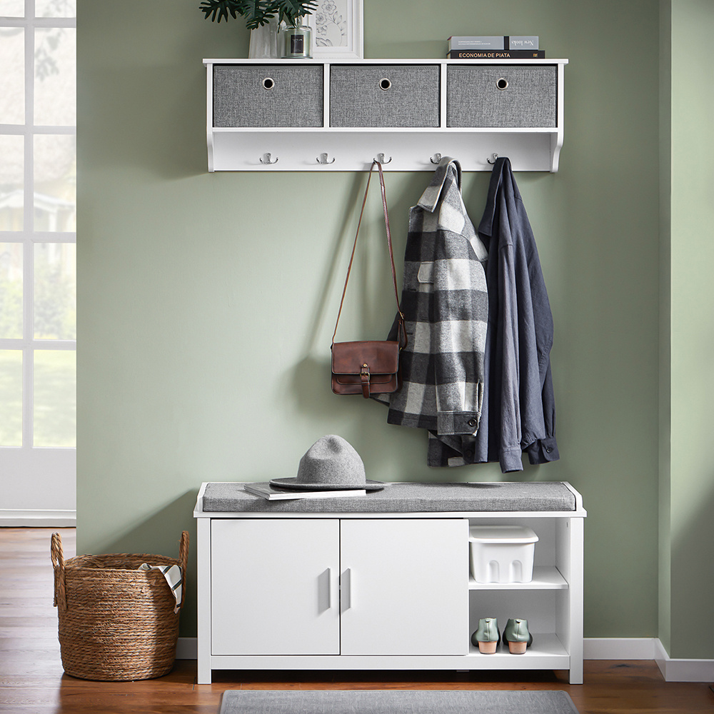 Image of Narrow Shoe Bench With Seat And Storage Shoe Cabinet Bench With 2 Doors And 2 Shelves Space-saving Shoe Rack For Hallway Living Room White 105x51x35cm