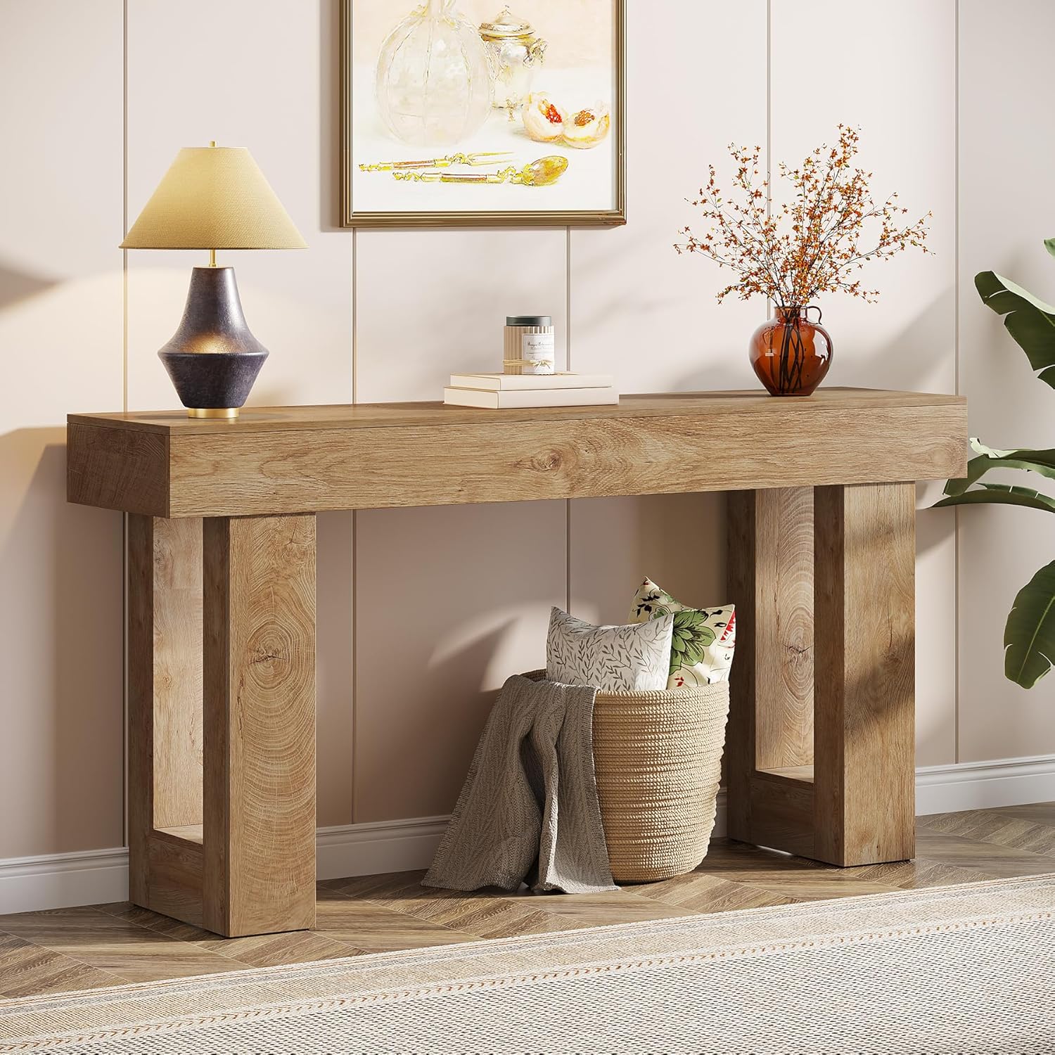 E-shop Vintage 160cm langer Konsoltisch, rechteckiger Bauernhaus-Sofatisch hinter der Couch, Eingangstisch aus Holz für Eingangsbereich, Flur,