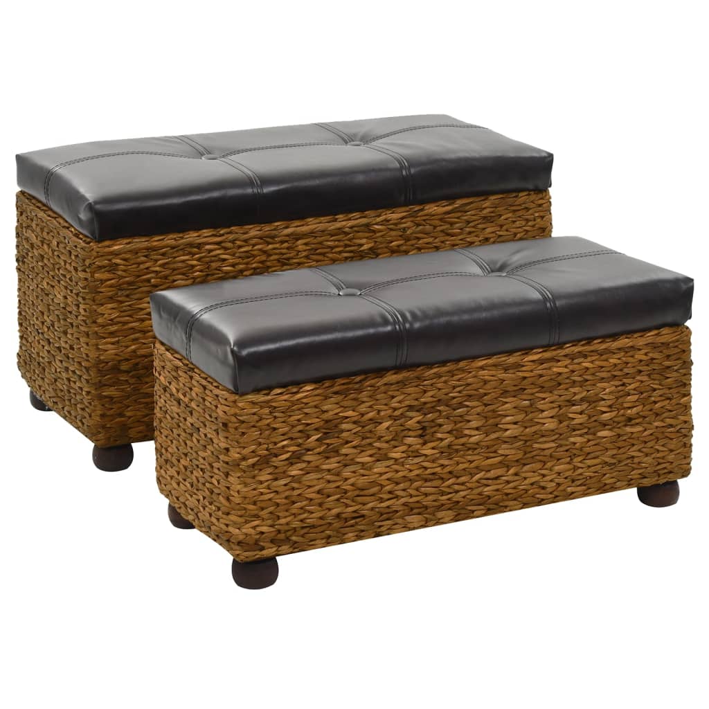 Vidaxl 2x Seagrass Bench Storage Bench Bank Seat Storage Bench Floor Bench Brown/grey