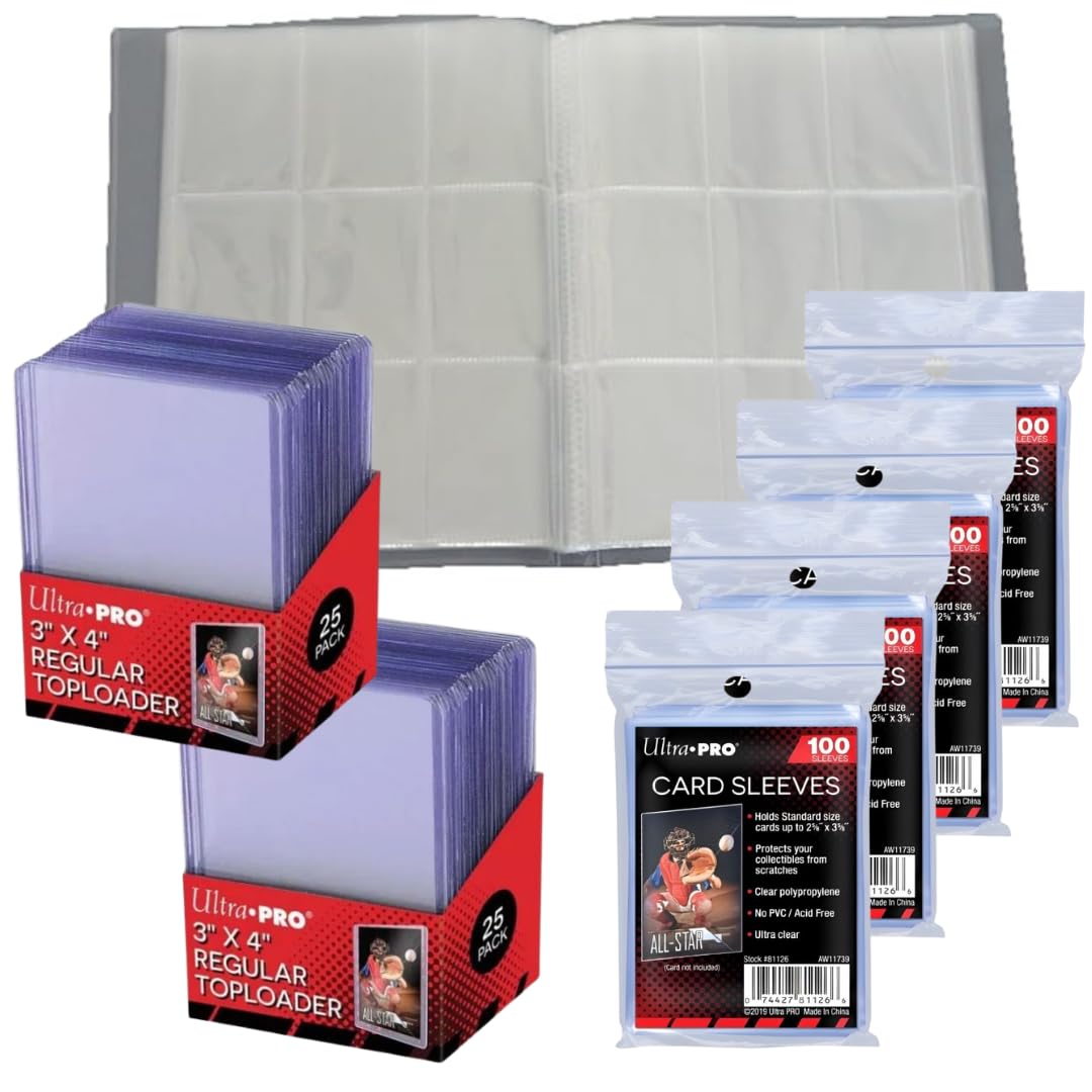 E-shop Sammelkarten Starter Paket - Mit 1x 24 Seiten Sammelmappe, 2x 25 Ultra Pro Regular Clear Toploader & 4x 100 Ultra Sleeves