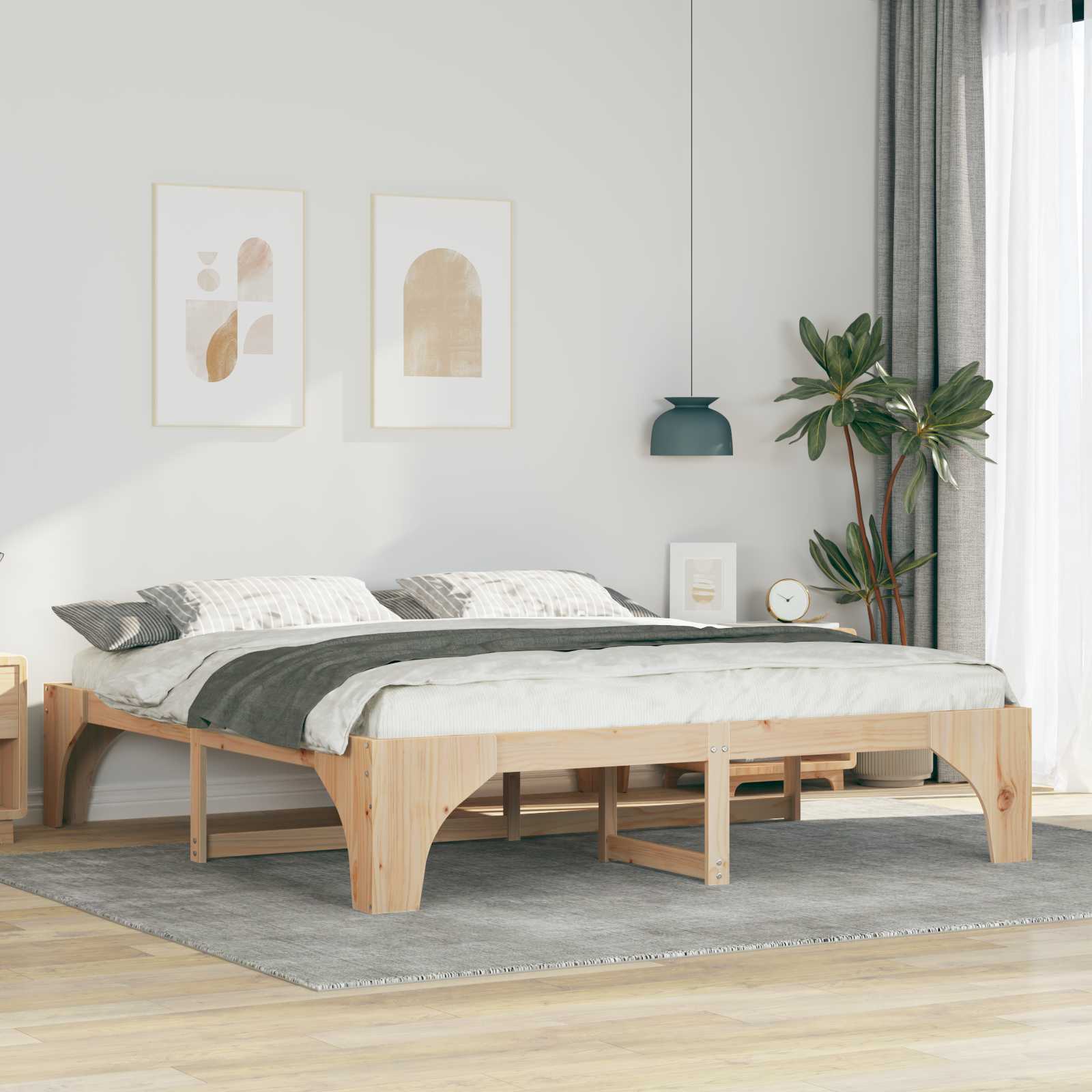 Image of Bed Frame Brown 200 X 200 Cm Solid Pinewood, Modern Rectangular Bed Frame, Stylish Design, Practical Sleeping Solution For Your Bedroom