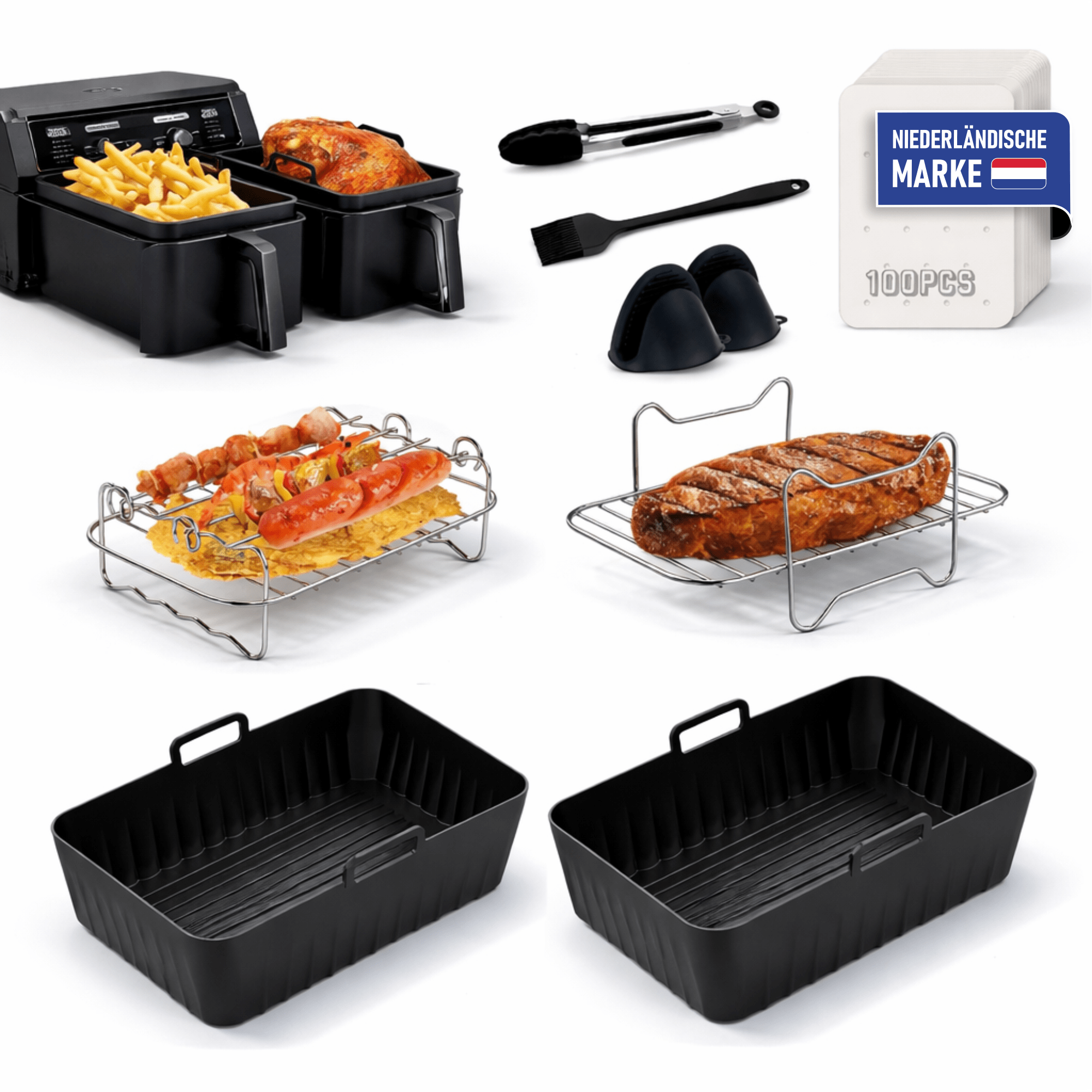 Image of Complete Airfryer Accessories Set Suitable For Airfryer, Double Heat Air Fryer Xxl Accessories Compatible With All Dual Airfryers