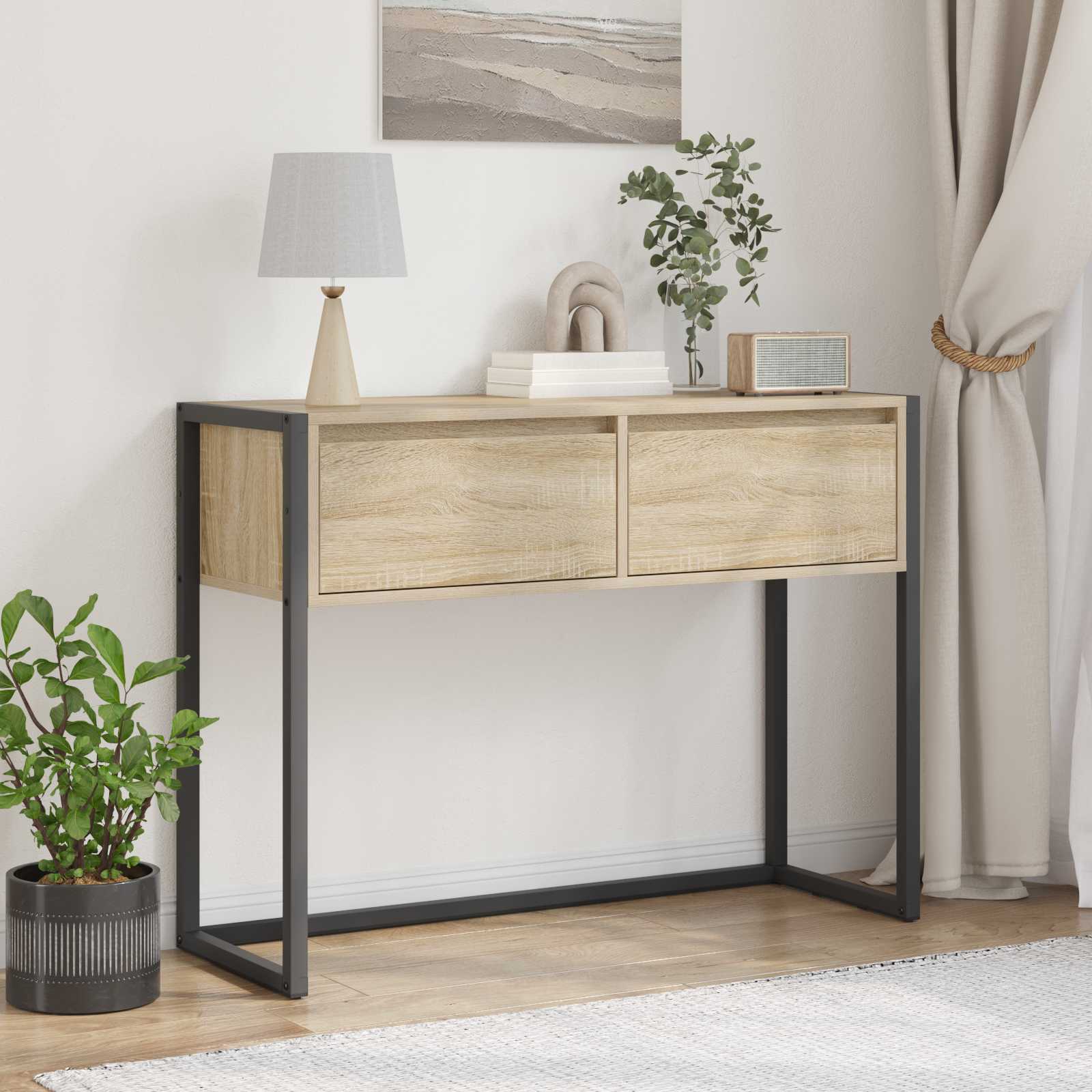 Image of Vidaxl Side Table 100 X 36 X 75 Cm Wood, Living Room, Rectangular, Industrial, Durable, Practical Design For Urban Spaces, Stylish And Functional Furniture, 2023