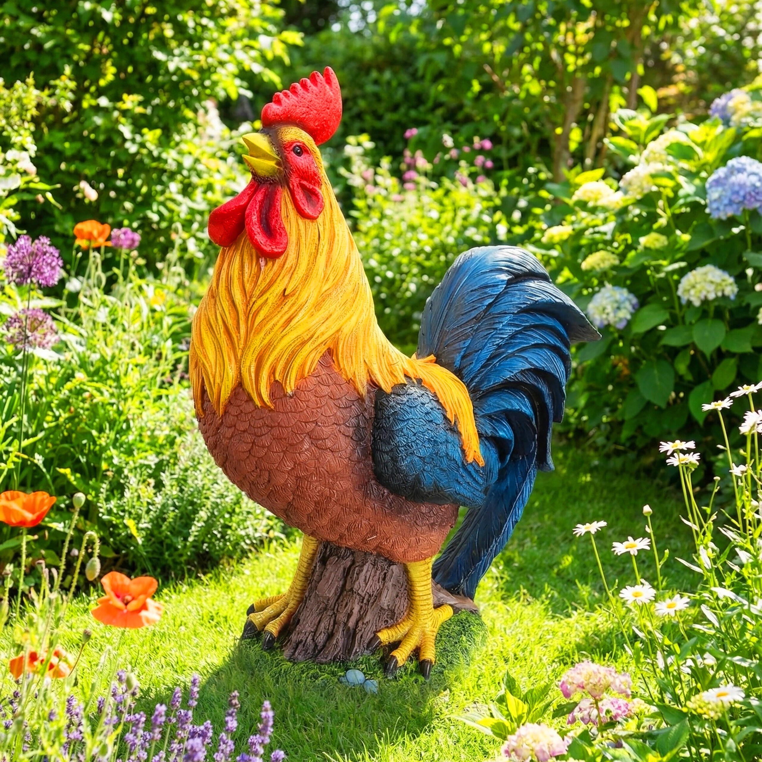 Garden Statue "rooster" In Multicolor - (w)32 X (h)37 X (d)16 Cm