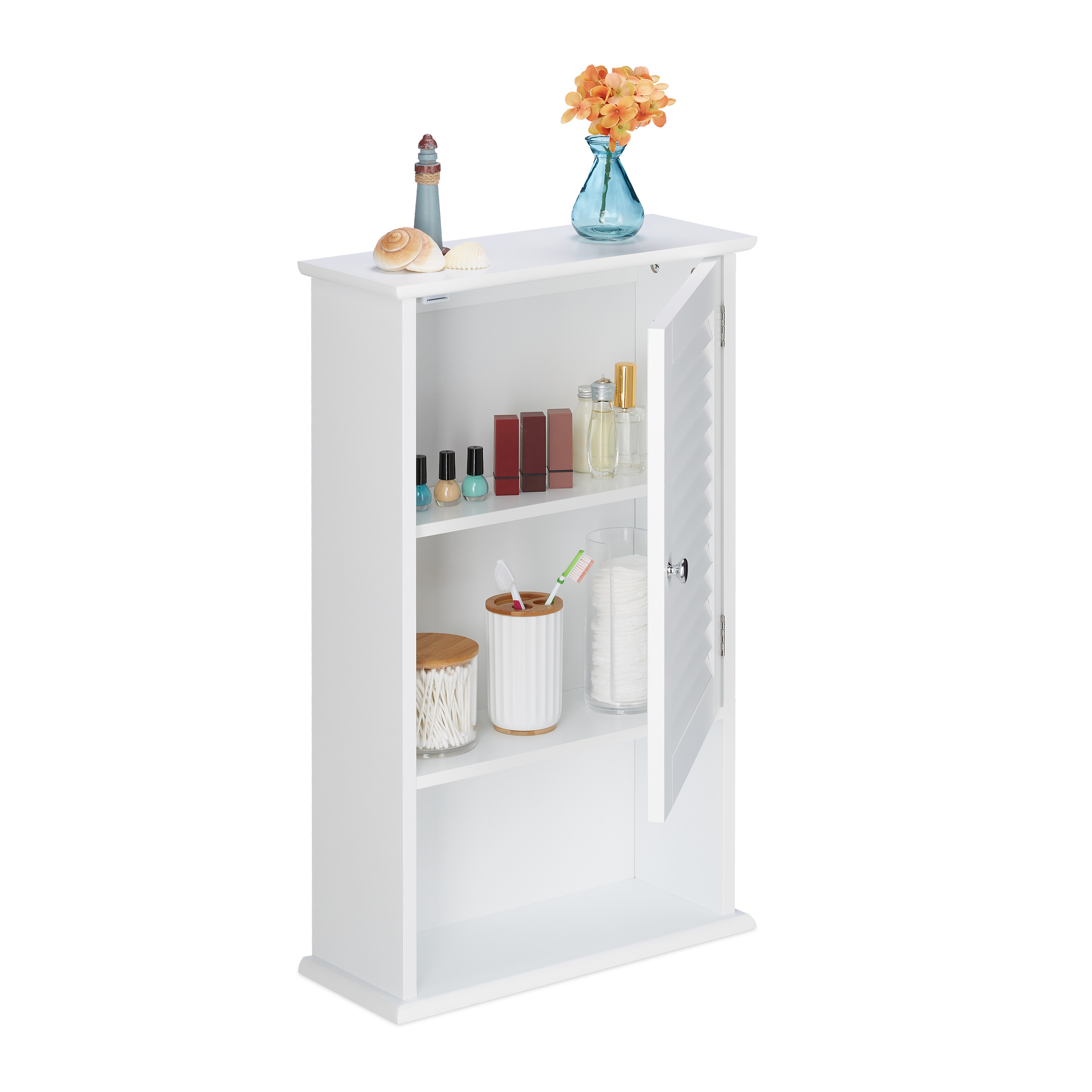 TEMU Mueble de baño con puerta de lamas, 3 compartimentos, 70 x 42 x 16.5 cm, MDF, , cierre magnético, instalación mural , para baño, , recibidor y