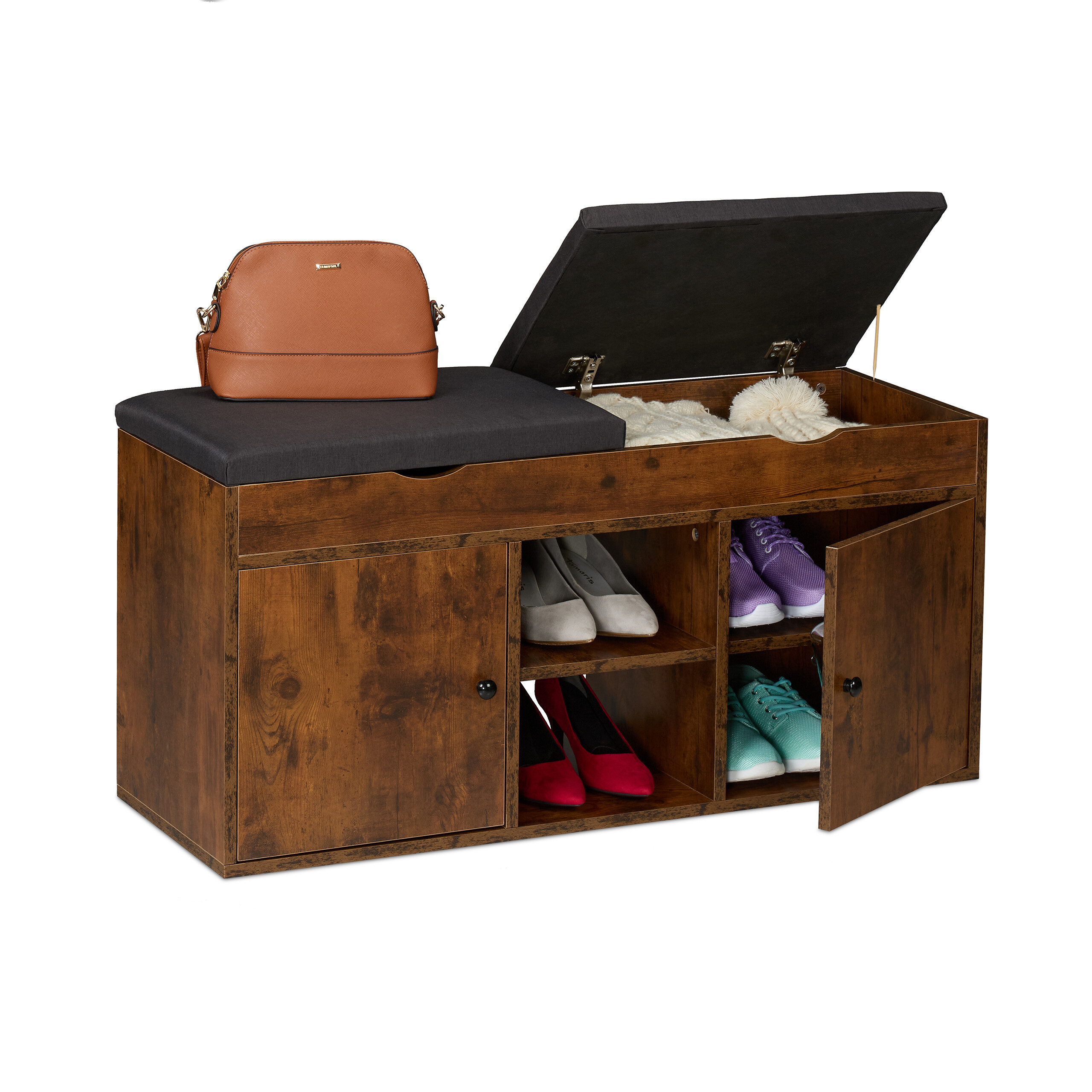 Shoe Bench In Brown/ Black - (w)100 X (h)49.5 X (d)