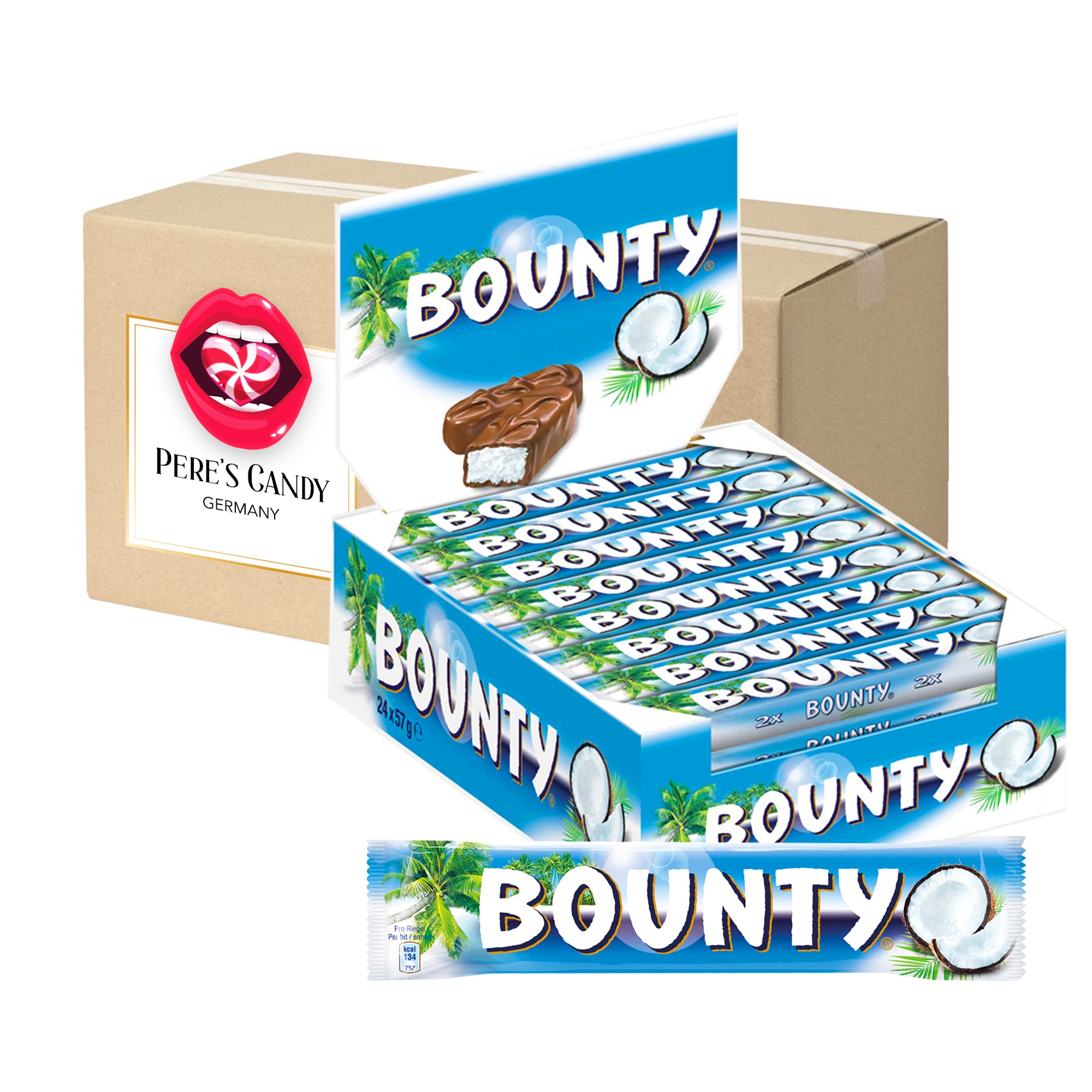 Bounty Whole Milk Counter Display 24 X 57g, Counter Display With 24 Individually Wrapped Double Bars Filled With Coconut Shreds, 1368g