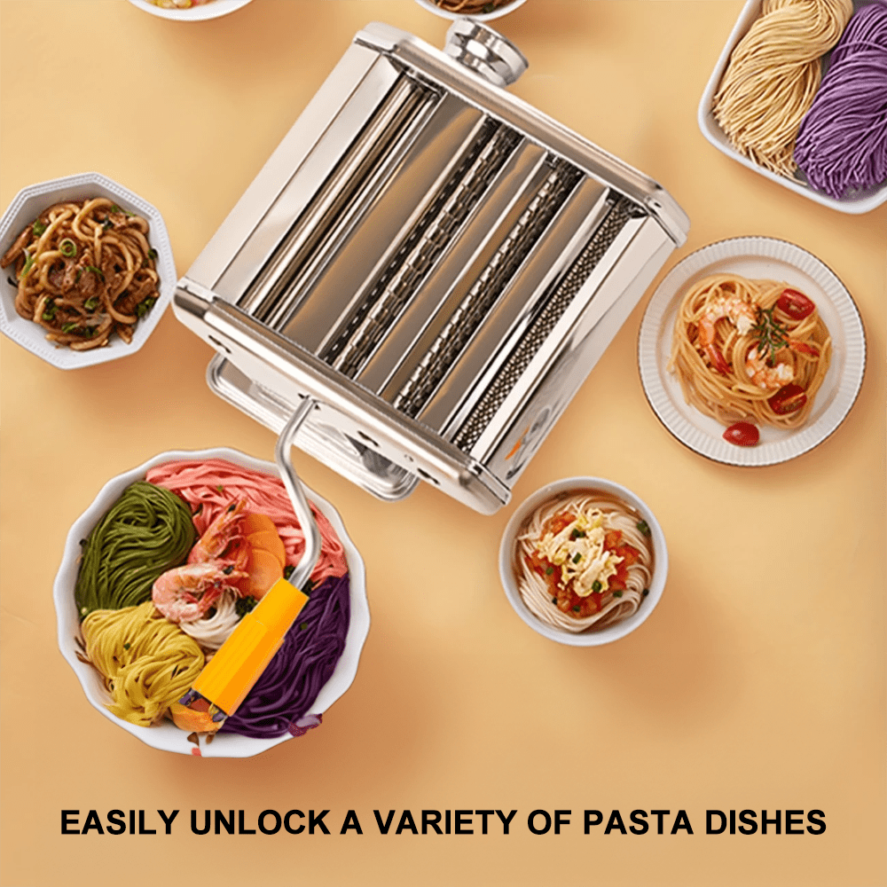 Stainless Steel Pasta Maker Machine, Manual Roller & Cutter With 7 Thickness Settings, Dual Width For Homemade Spaghetti, , And Lasagna
