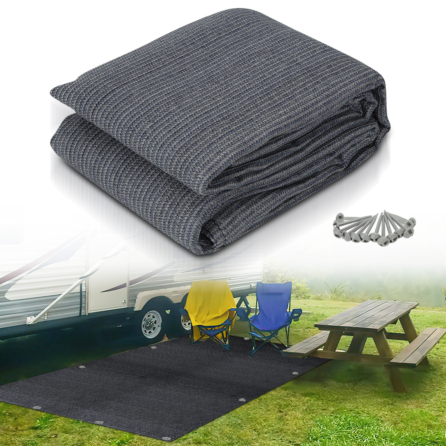 

High-quality Camping Carpet, Tent Carpet Tent In Blue-gray, Outdoor Camping Mat, 13 Pegs And Carrying Bag, Carpet