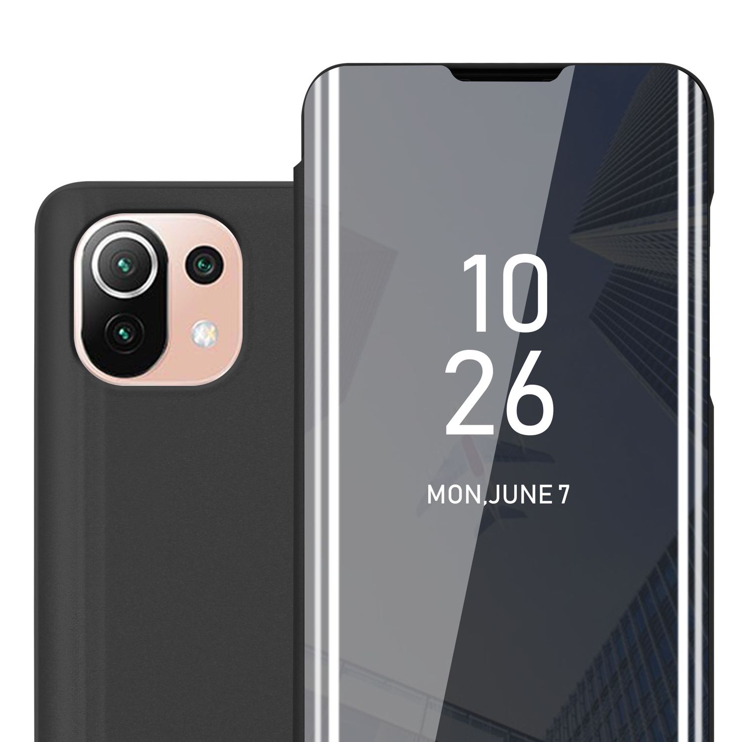 Image of Case Compatible With Xiaomi Mi 11 Lite (4g / 5g) / 11 Lite Ne Mirror Protective Case With Stand Function 360 Degree Protection Flip Case Cover Pouch Phone Flip Case Book Bag