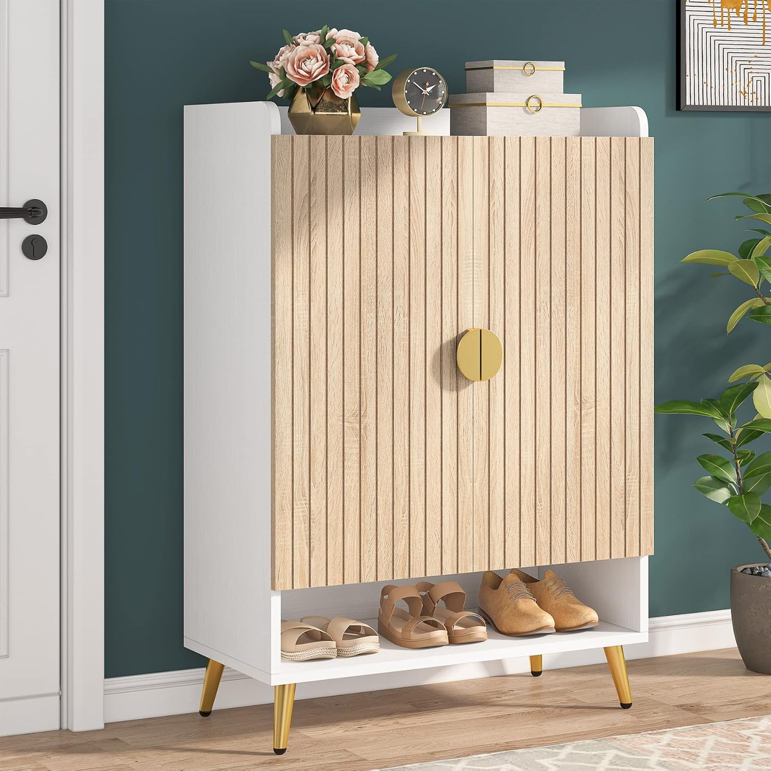 Image of Shoe Cabinet With 2 Doors, 75x 37x 110cm, Narrow Shoe Rack, 7-tier Shoe Shelf For 25 Pairs Of Shoes, Shelf For Entrance, Hallway, Living Room.