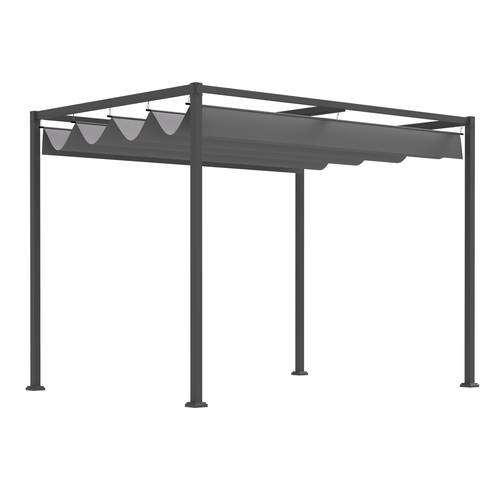 metal outdoor pergola with retractable roof outdoor gazebo canopy shelter with drainage holes for garden patio lawn