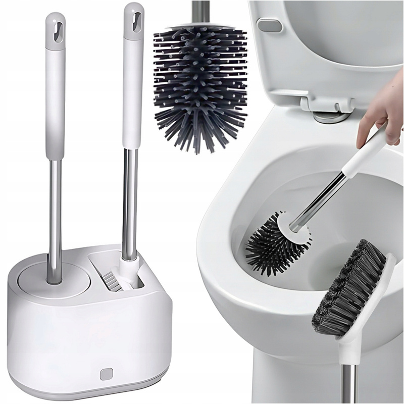 E-shop Silikon-Bürsten-Toilettenbürste mit Halterung, 2-in-1 Badezimmer-Set, Stehendes Design, Feuchtigkeits- und Schimmelresistent, Flexibler Kopf für