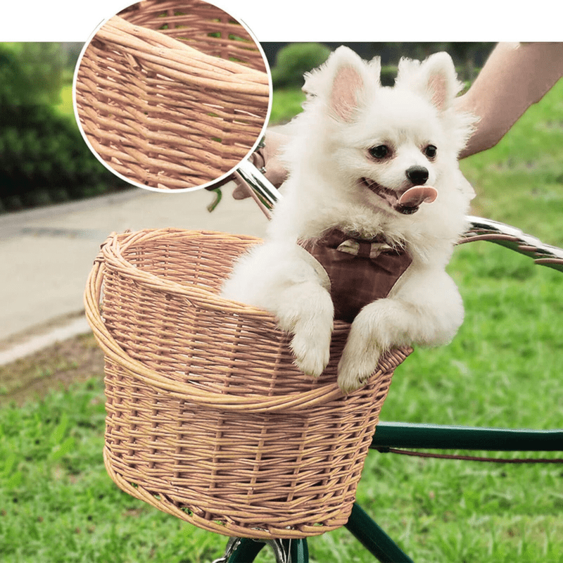 Spacious and Durable Bicycle Handlebar Basket with Wicker Design