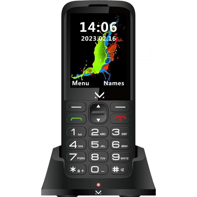TEMU MAJESTIC 29 – Téléphone pour Seniors, Double SIM, Écran Couleur 2,8", Audio Fil, Appareil Photo, Lampe LED, Bouton SOS, Base de Chargement, Noir