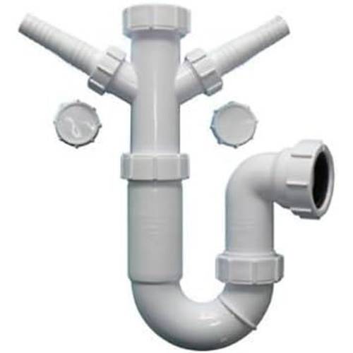 washing machine trap with 2 spigots 40mm x 75mm seal plastic waste trap universal fit plumbing accessory white waste pipe trap with compression nuts rubber seals