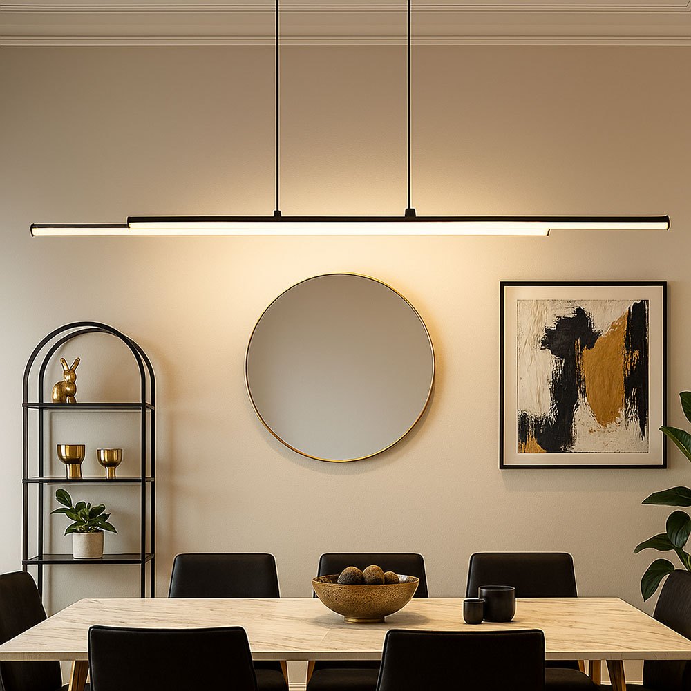 Image of Black Matte Led Pendant Lamp For Dining Table, Living Room Light, 24w 1800lm Warm White, Lxh 100 X 120 Cm, Model 67342-24h
