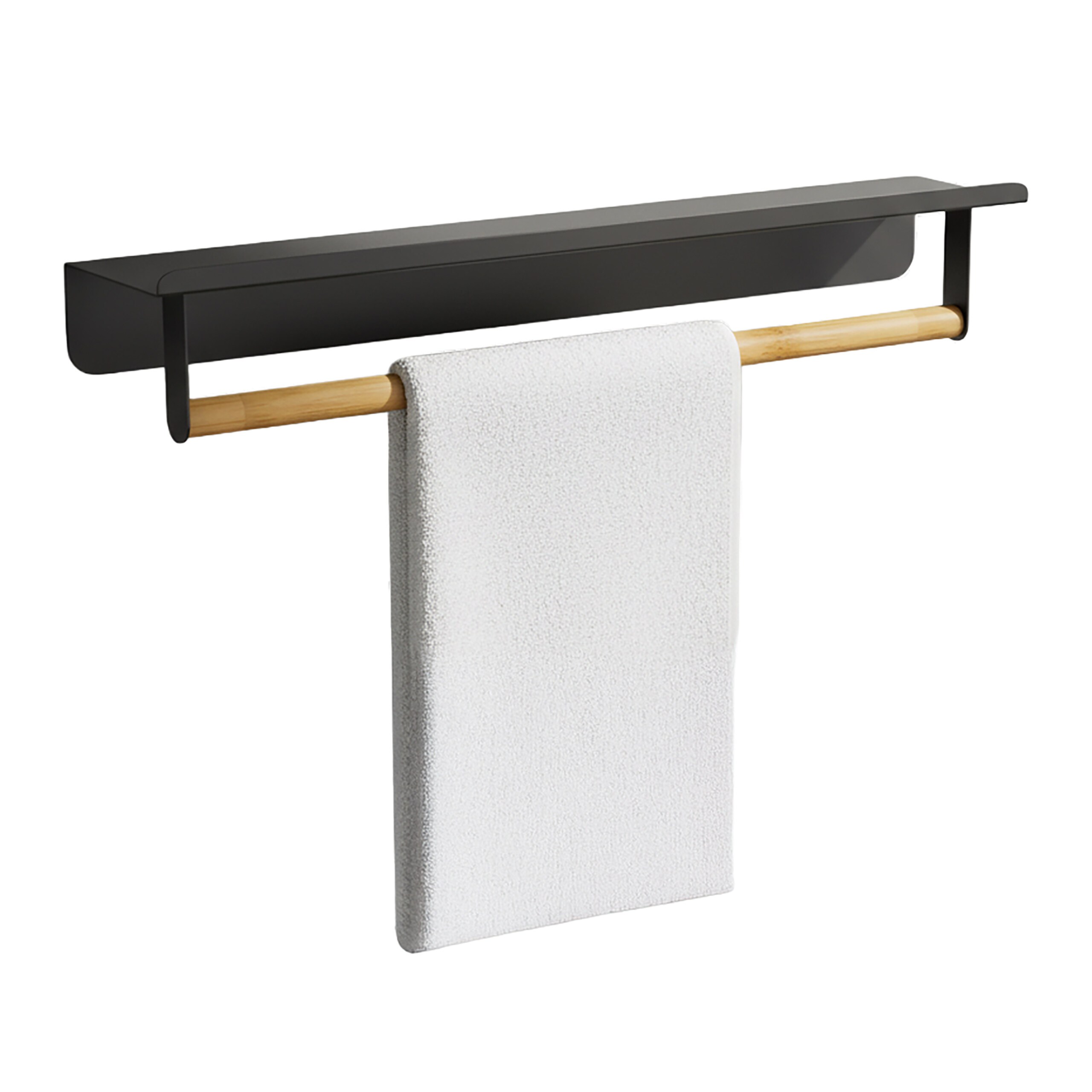 Wall-mounted Towel Holder In Black/ Natural - (w)45 X (h)9 X (d)8 Cm