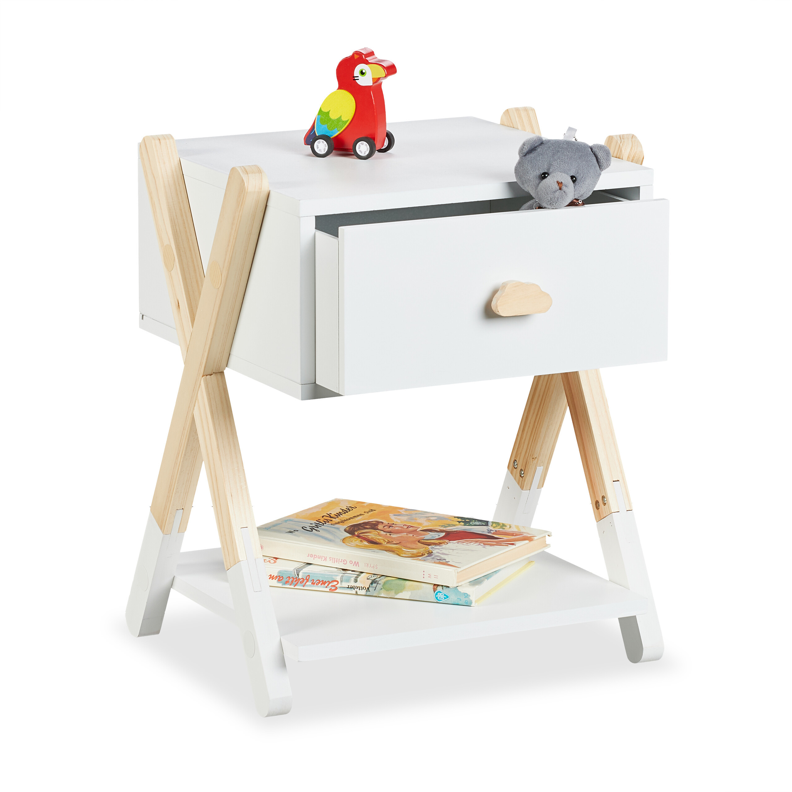 Kids' Nightstand In White/natural - (w)34 X (h)42 X (d)32 Cm