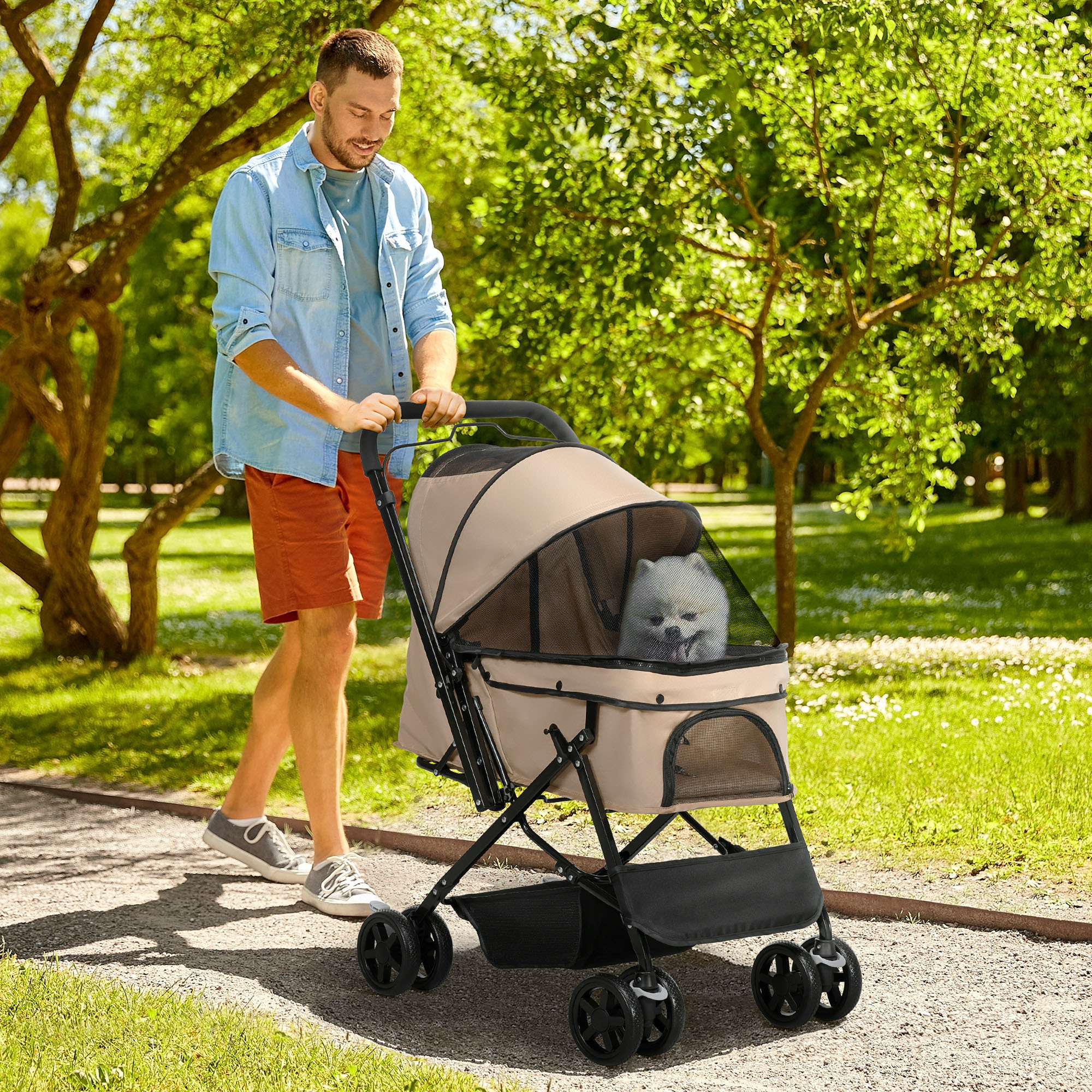 Image of Pet Stroller For Small Dogs And Cats, Oxford Buggy, 76.5 X 52 X 95 Cm