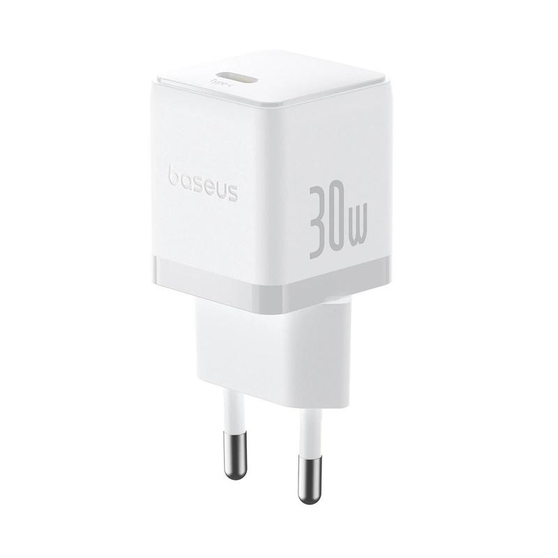Network Charger Baseus Palm 30w Usb-c, Fast Pd Charging, Compact, White, For Phones, Tablets, Laptops, With Protection Function.