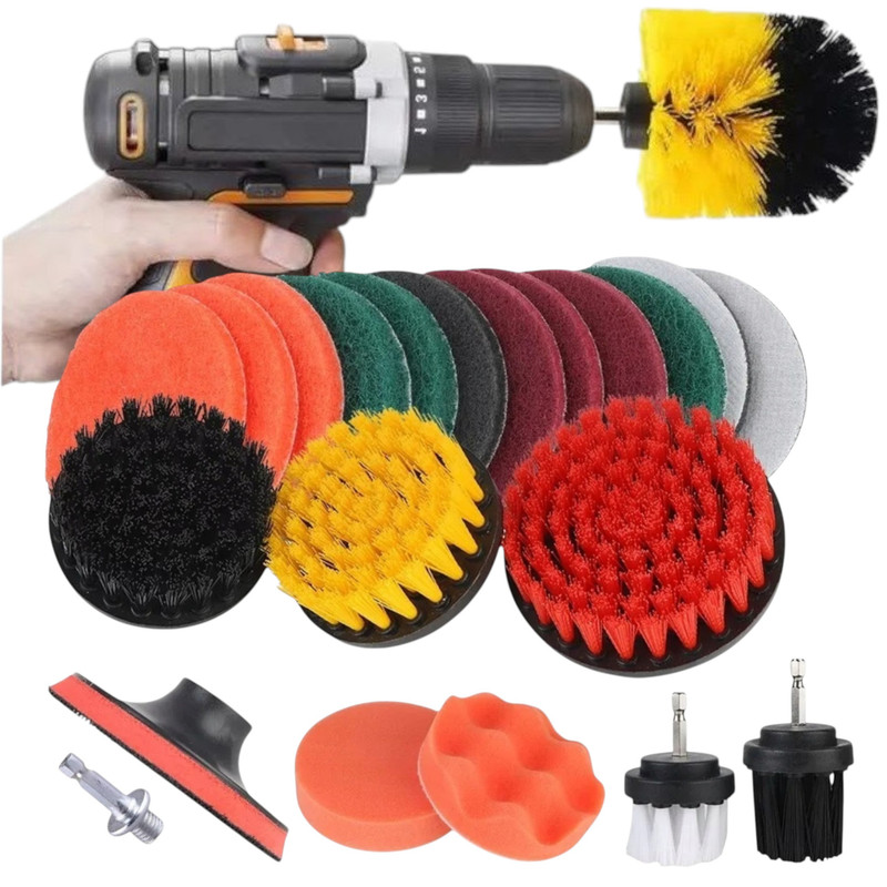 Image of 23-piece Set Of Nylon Brushes And Polishing Pads For Detailing Upholstery Cleaning, Compatible With Drills And Screwdrivers, 1/4-inch Shank