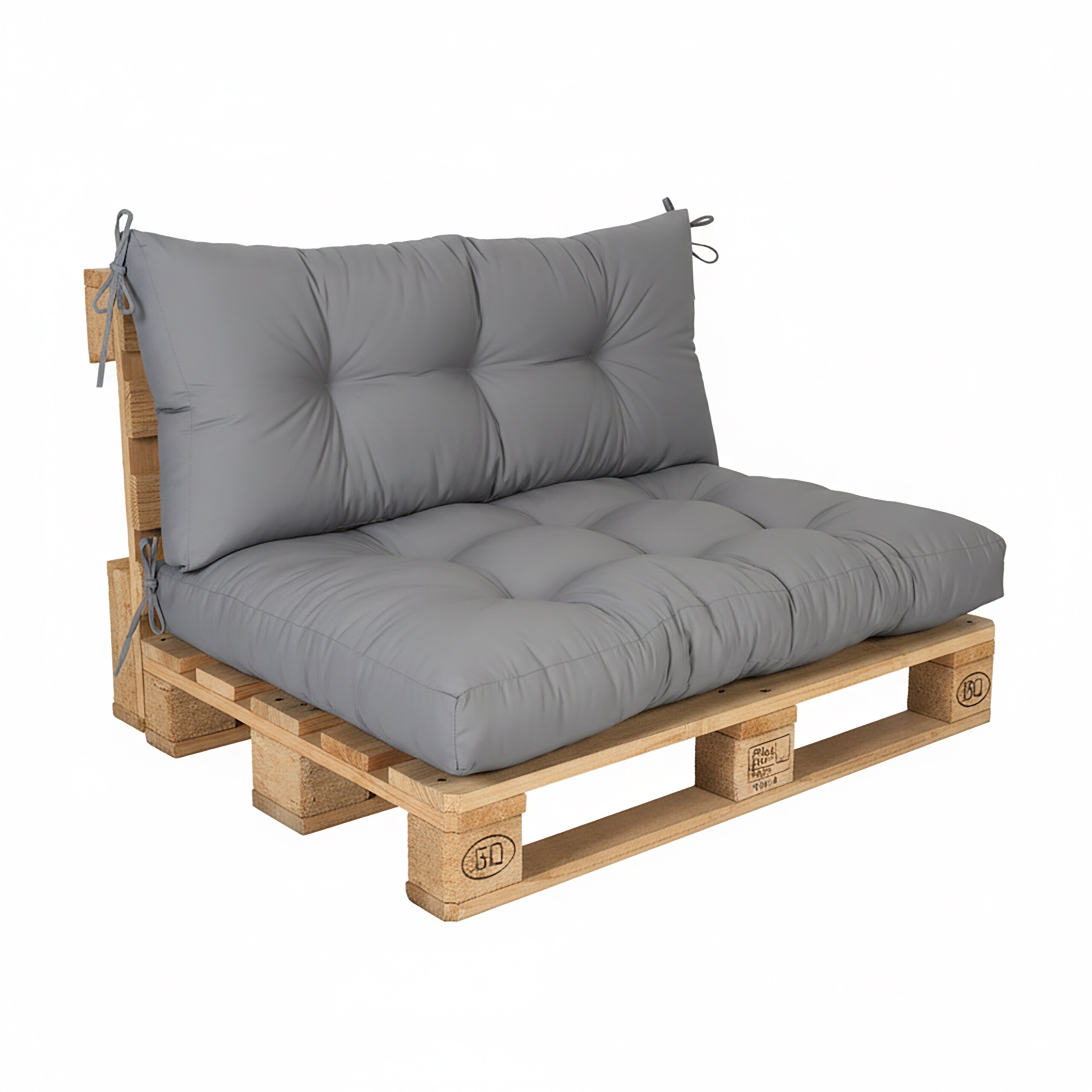 TEMU Pallet Cushions, Set Of 2, Seat 126 X 85 Cm, Backrest 42 X 126 Cm, Polyester And Pp, Grey, Quilted With Fixing Straps, For Pallet Furniture,