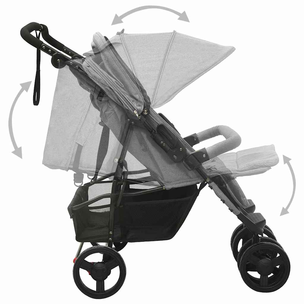 Lichtgrijze Stalen Dubbele Kinderwagen - Babywagen, Lichtgewicht Dubbele Kinderwagen, Opvouwbare Dubbele Kinderwagen, Gezinswagen, Kinderaccessoires