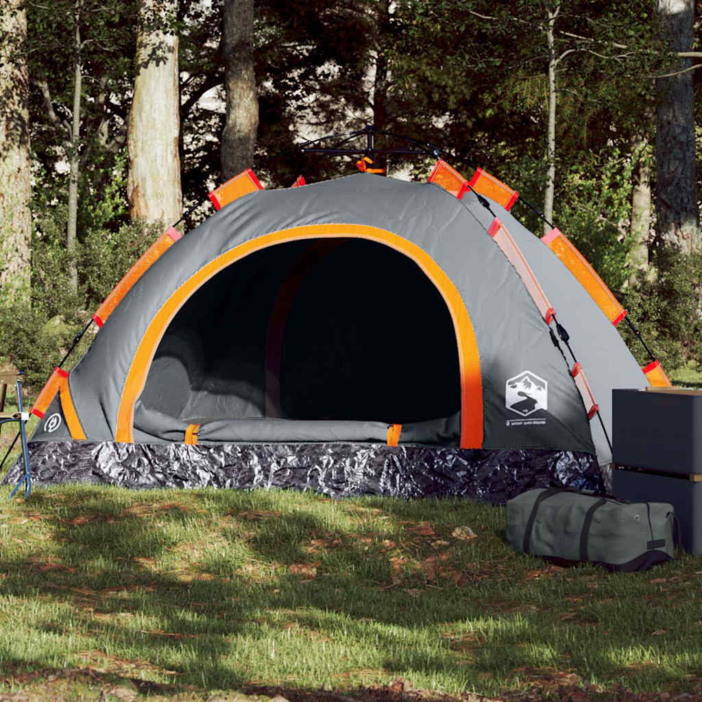 Image of Vidaxl Camping Tent 2 , Dome Tent -release-system, Throw Tent With Mesh Walls E-connection, Tent, Grey Orange 190t Polyester