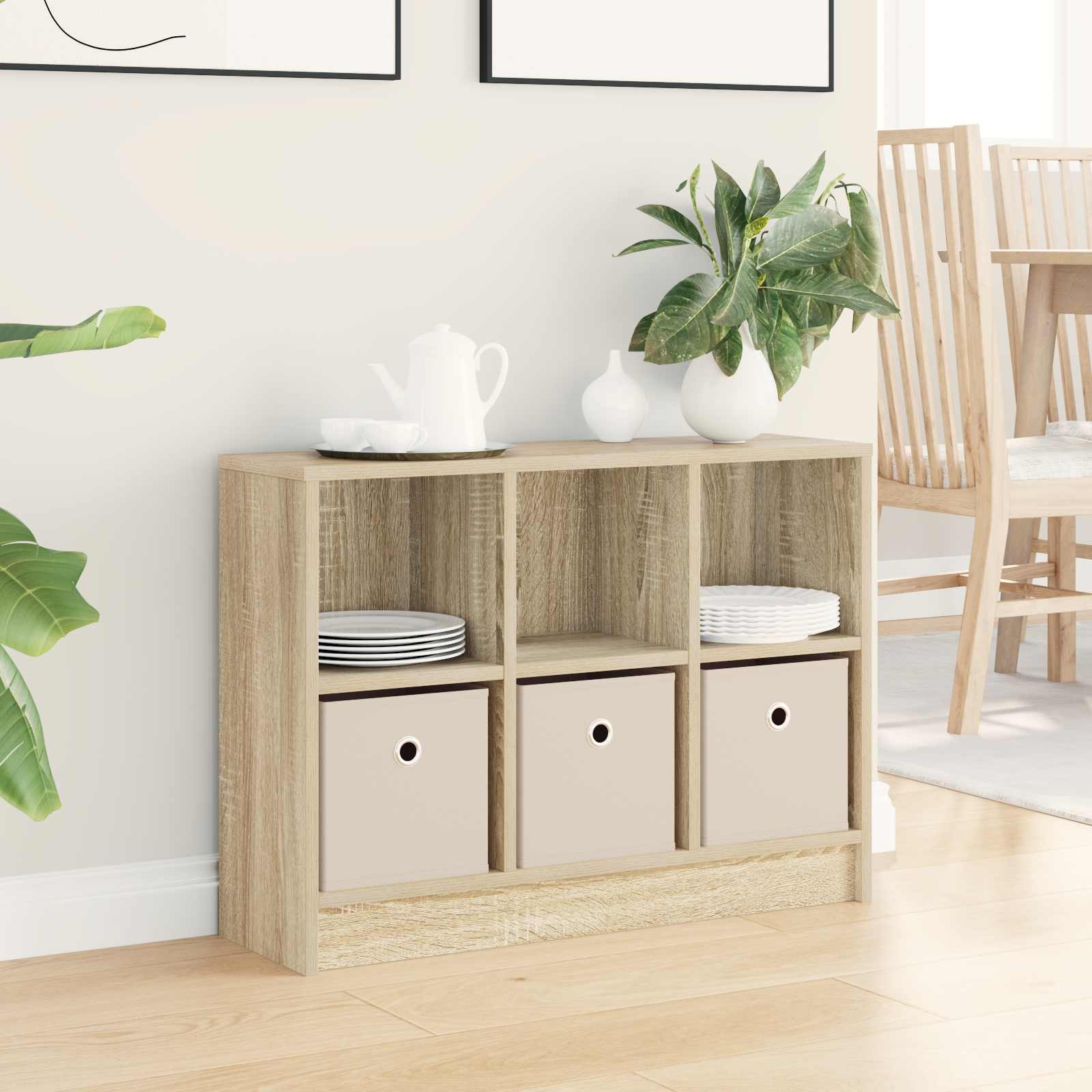 Image of Vidaxl Sideboard With Drawers, Oak, 73.5 X 22.5 X 53.5 Cm, Modern Freestanding Sideboard, Of Space, Practical Home Helper, Stylish Design For Your Living Room