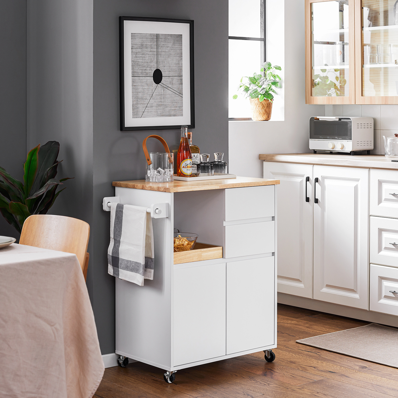 Image of Kitchen Cart With Worktop Serving Cart With Wheels Rolling Cart Kitchen Kitchen Cabinet For Kitchen, Living Room, Dining Room White Bht . 72x84x40cm Fkw123-wn