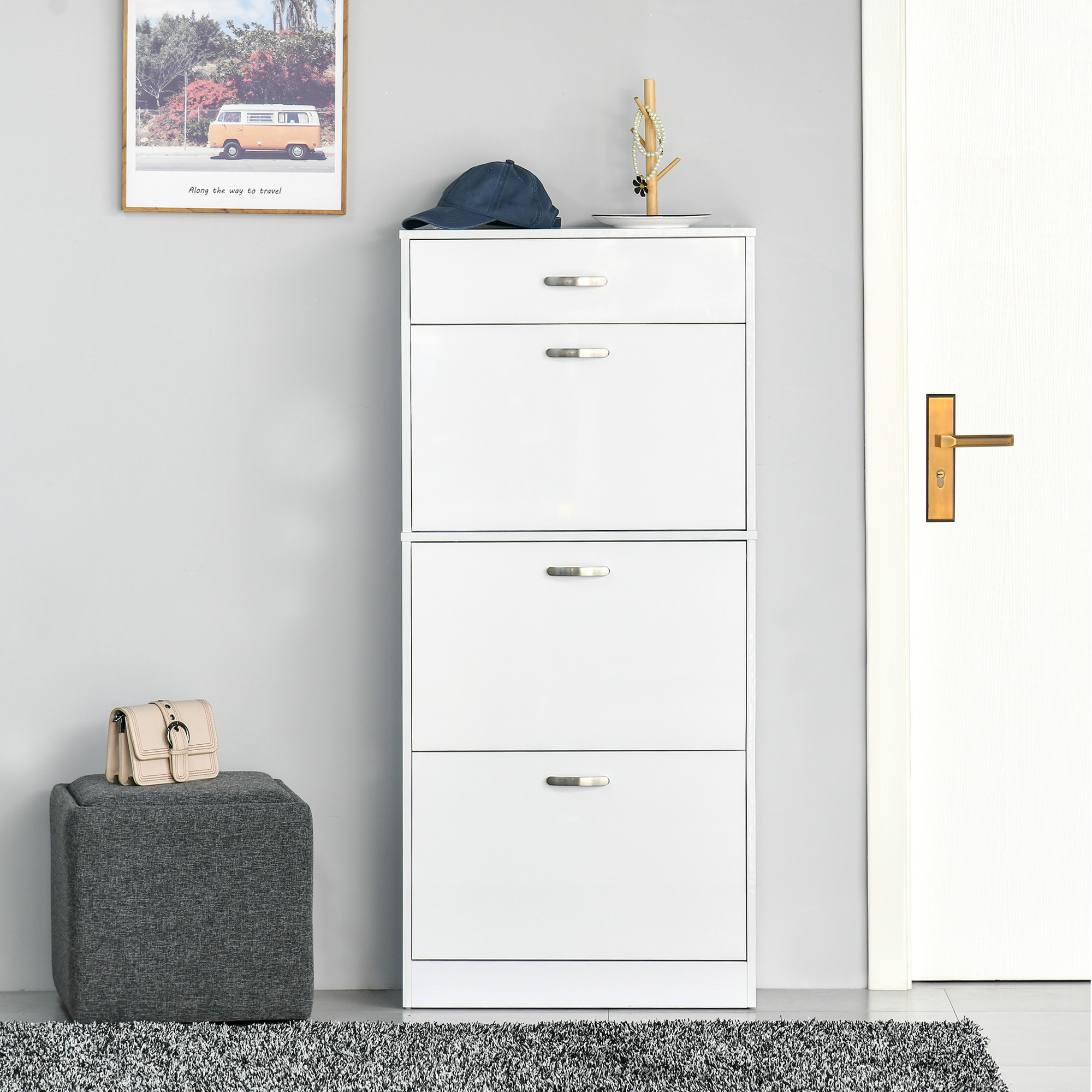 TEMU Shoe Cabinet With 3 Flip Drawers, Shoe Storage Cabinet With And Adjustable Shelves, Shoe Cupboard For 18 Pairs, White