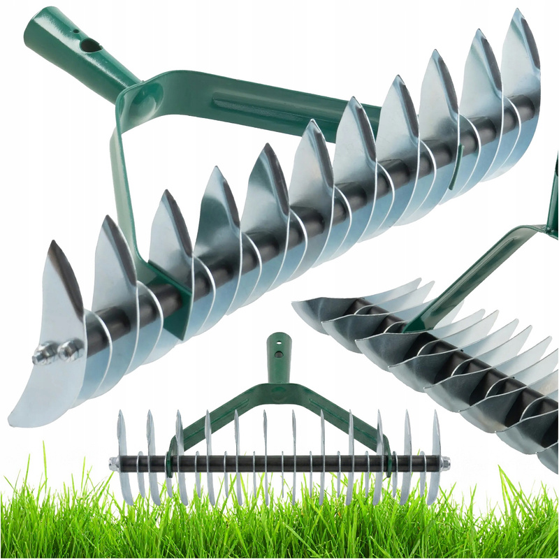 E-shop Tragbarer, beidseitiger Rasenbelüfter und Moosentferner, Gartenrechen mit Doppelklingensystem zur Bodenbelüftung und Moosentfernung, manuelles