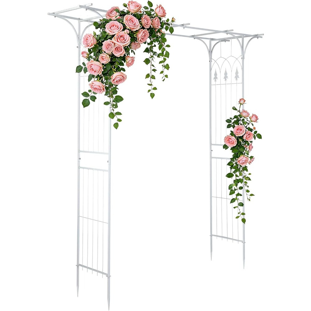 Bonnlo Metal Rose Arch, Sturdy Powder-coated Steel Trellis, Garden Trellis For Roses, Plants & Weddings, 208x40x206cm, White