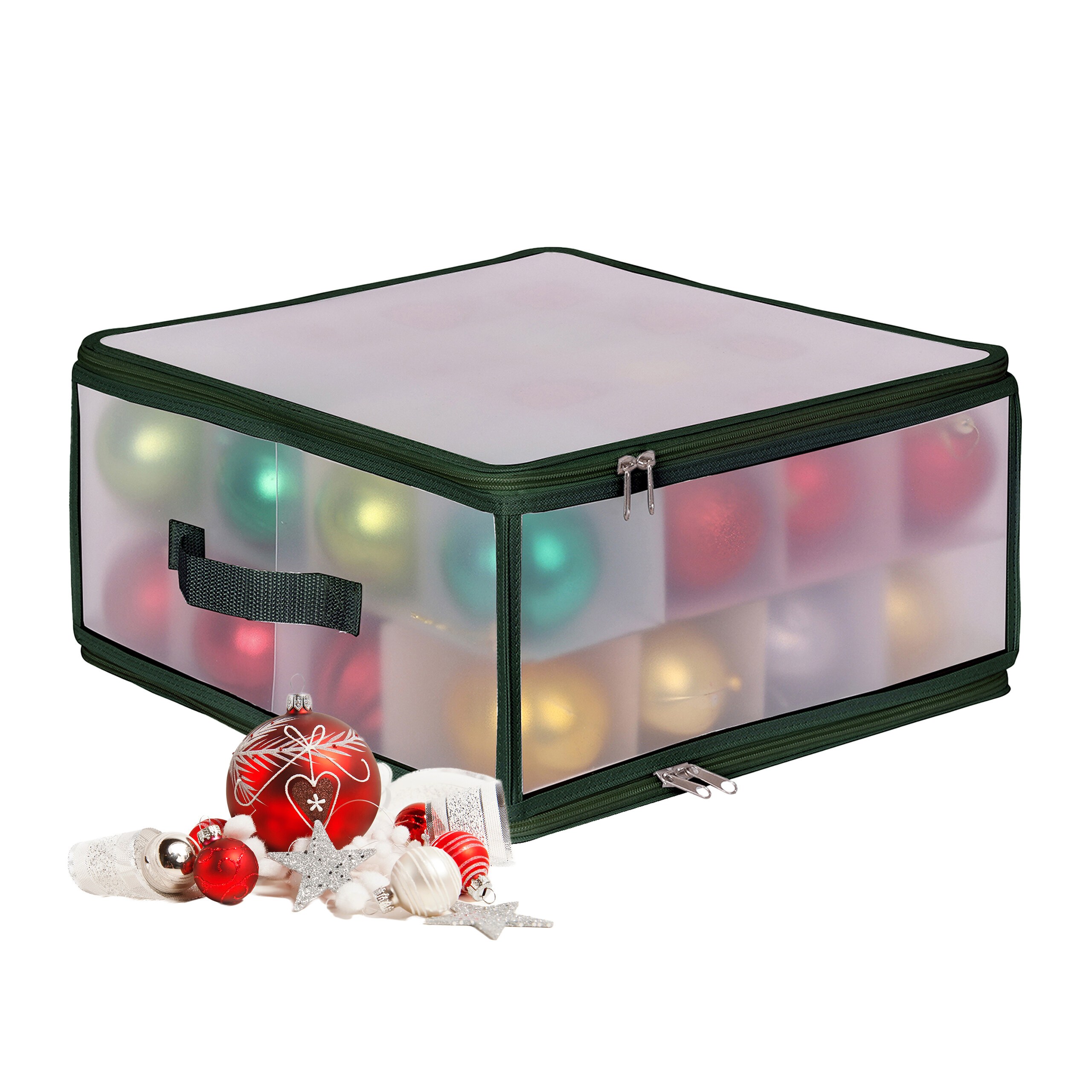 E-shop Weihnachtskugel-Aufbewahrungsbox in Transparent/ Grün - (B)36 x (H)18 x (T)36 cm