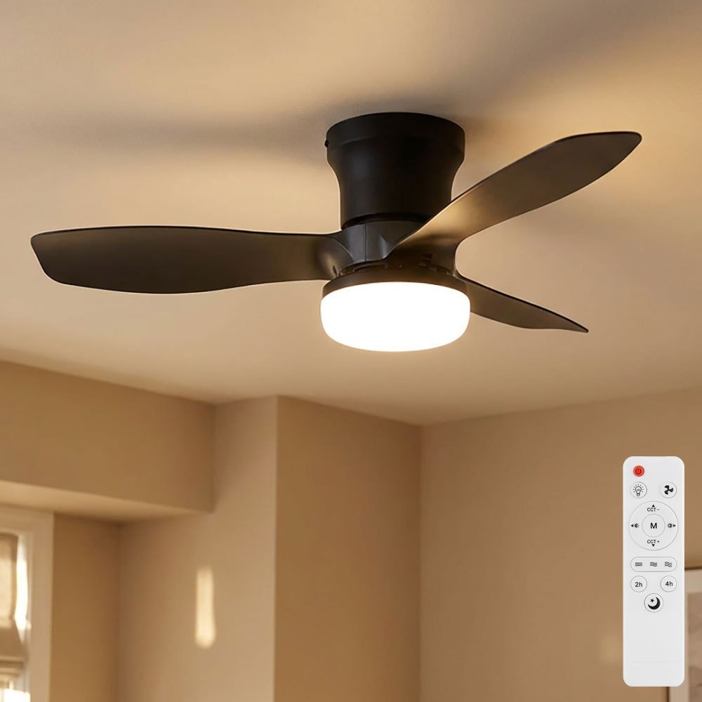 Image of Led Ceiling Light With Fan, Living Room Lamp, Cct, Black Plastic, Ø 61 Cm, Model 03669
