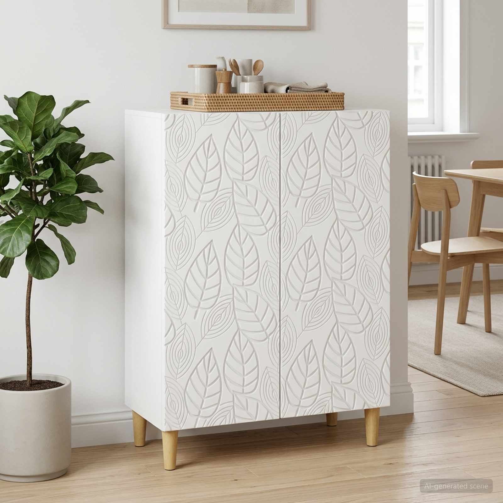 Image of White Sideboard 66 X 34.5 X 90 Cm Wood, Elegant - Sideboard, Rectangular Storage, Practical Furniture For Living Room, Chic Organizer For Dining