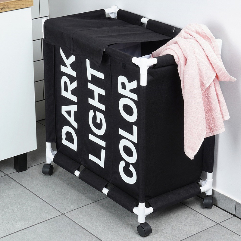 Image of Three-compartment Laundry Basket On Wheels, 137 L