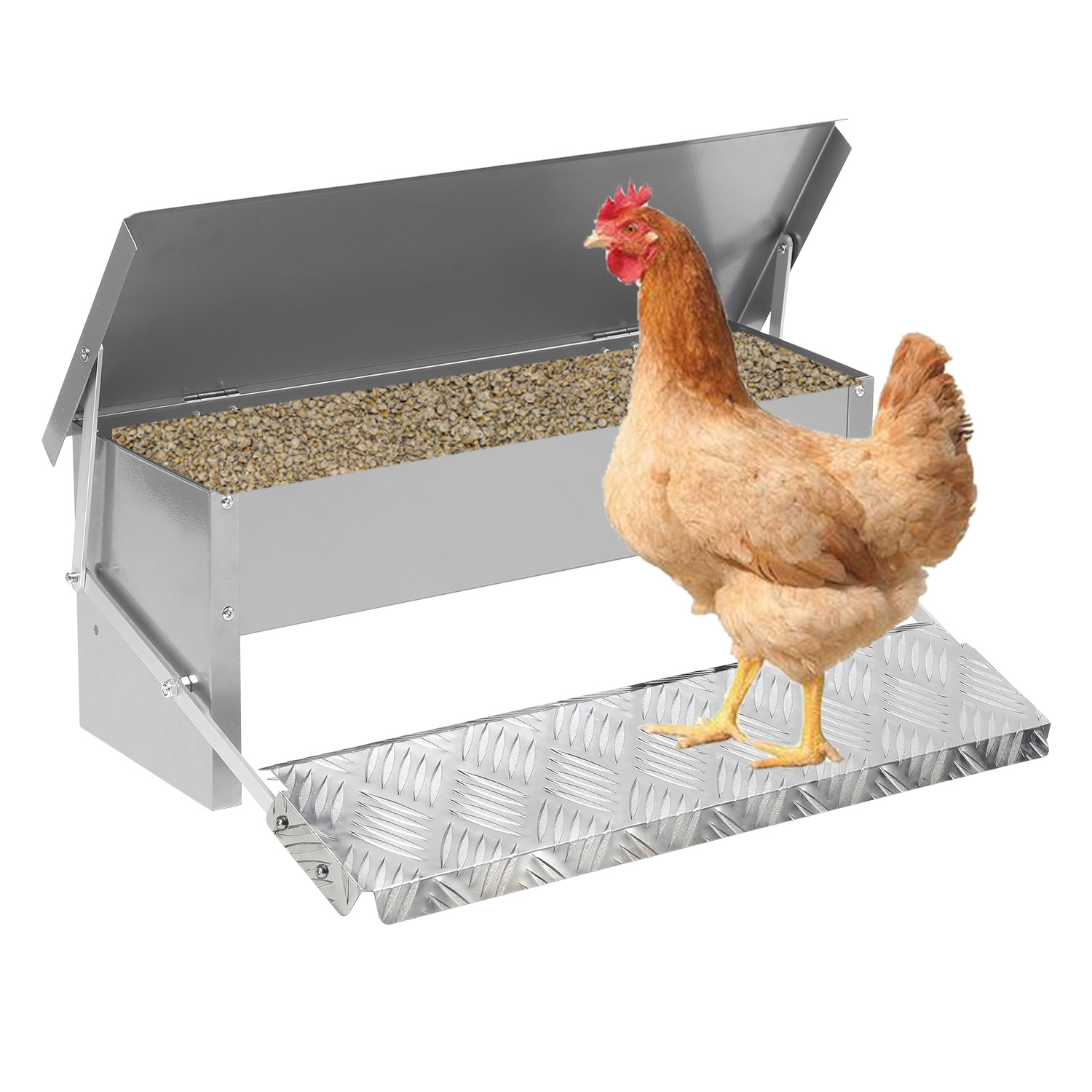 

Automatic Chicken Feeder With Step Plate, 5kg, Galvanized, Automatic Chicken Feeder, Accessory, Rat-proof, Feed Dispenser Feed, Chickens, Turkeys, Geese, Ducks