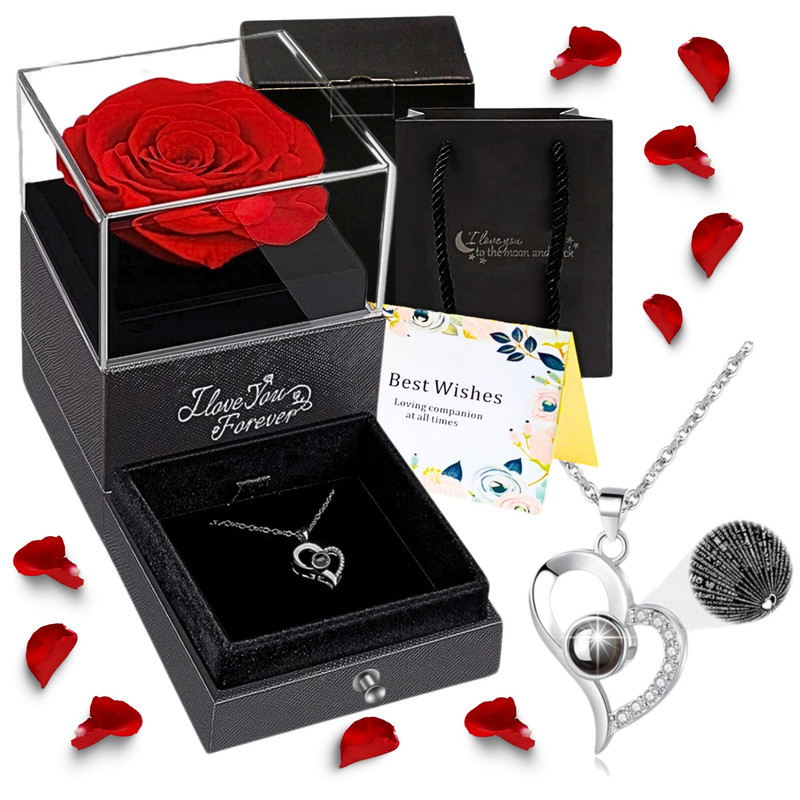 Eternal Rose In Glass Necklace With Hologram For Women Valentine's Gift