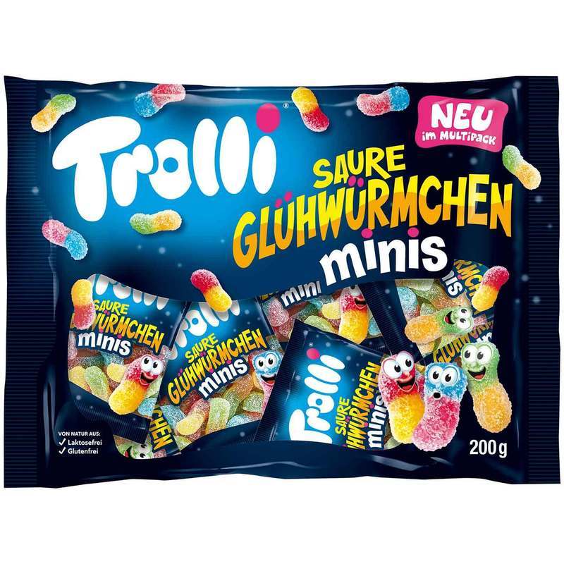 Trolli Sour Glowworms Minis 10x20g Best Before: 31.03.2027